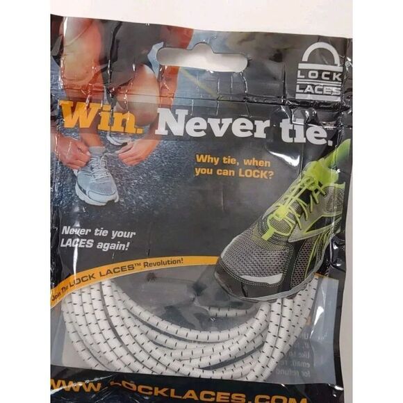 Lock Laces Elastic No Tie Shoelaces One Size Fits White with BLACK Locks New - Picture 7 of 8